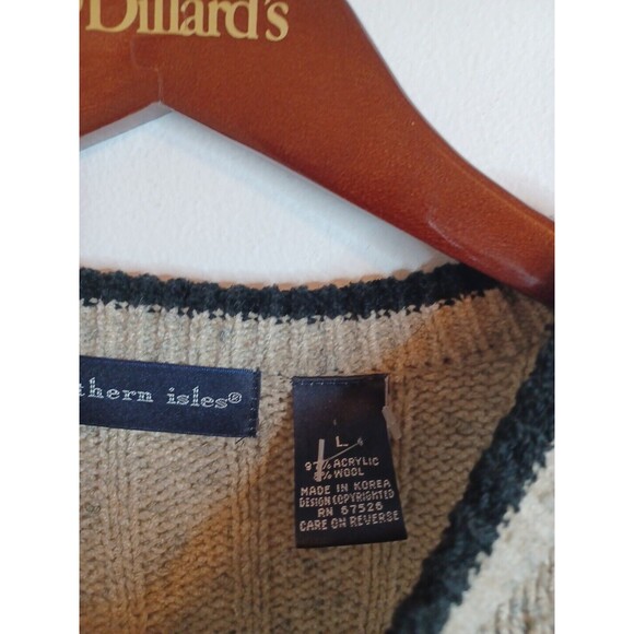 Northern Isles Pullover Wool Blend Sweater L Fair Isle Nordic Tan Knit Cardigan - Picture 4 of 8